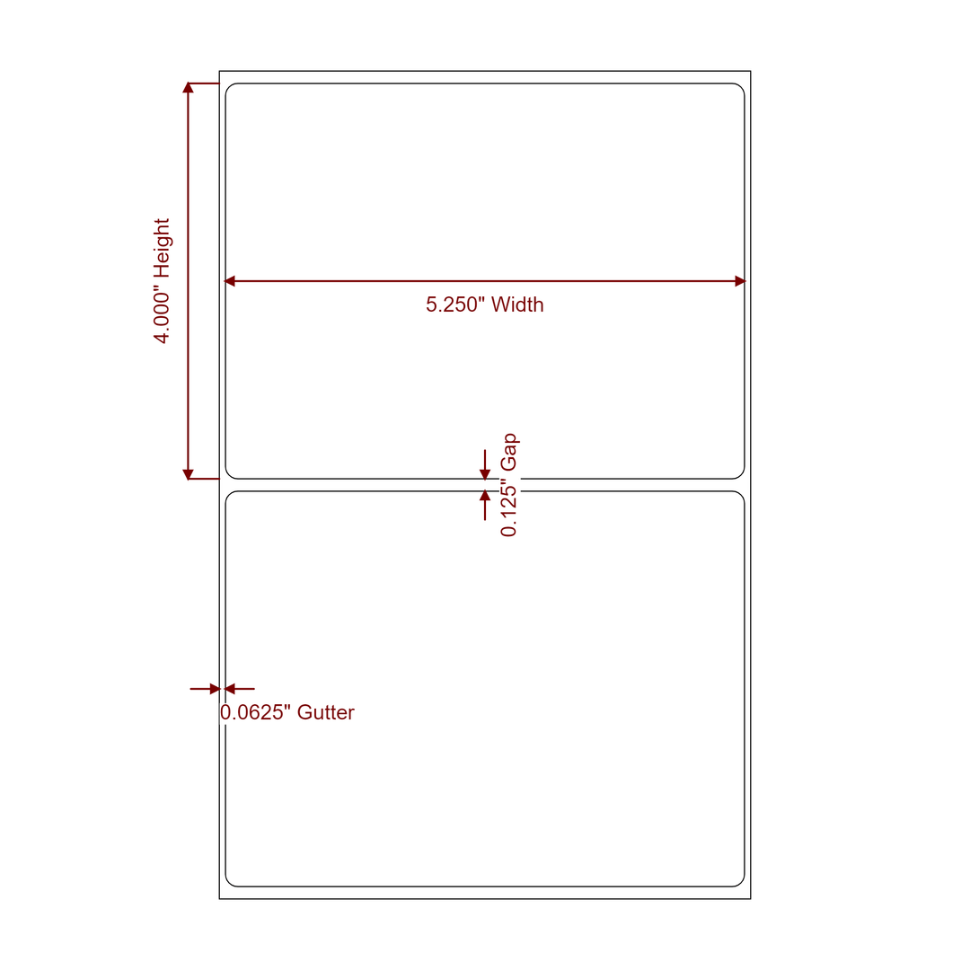 5.25 Inch x 4 Inch Rectangle Inkjet Label Roll - 2D Drawing
