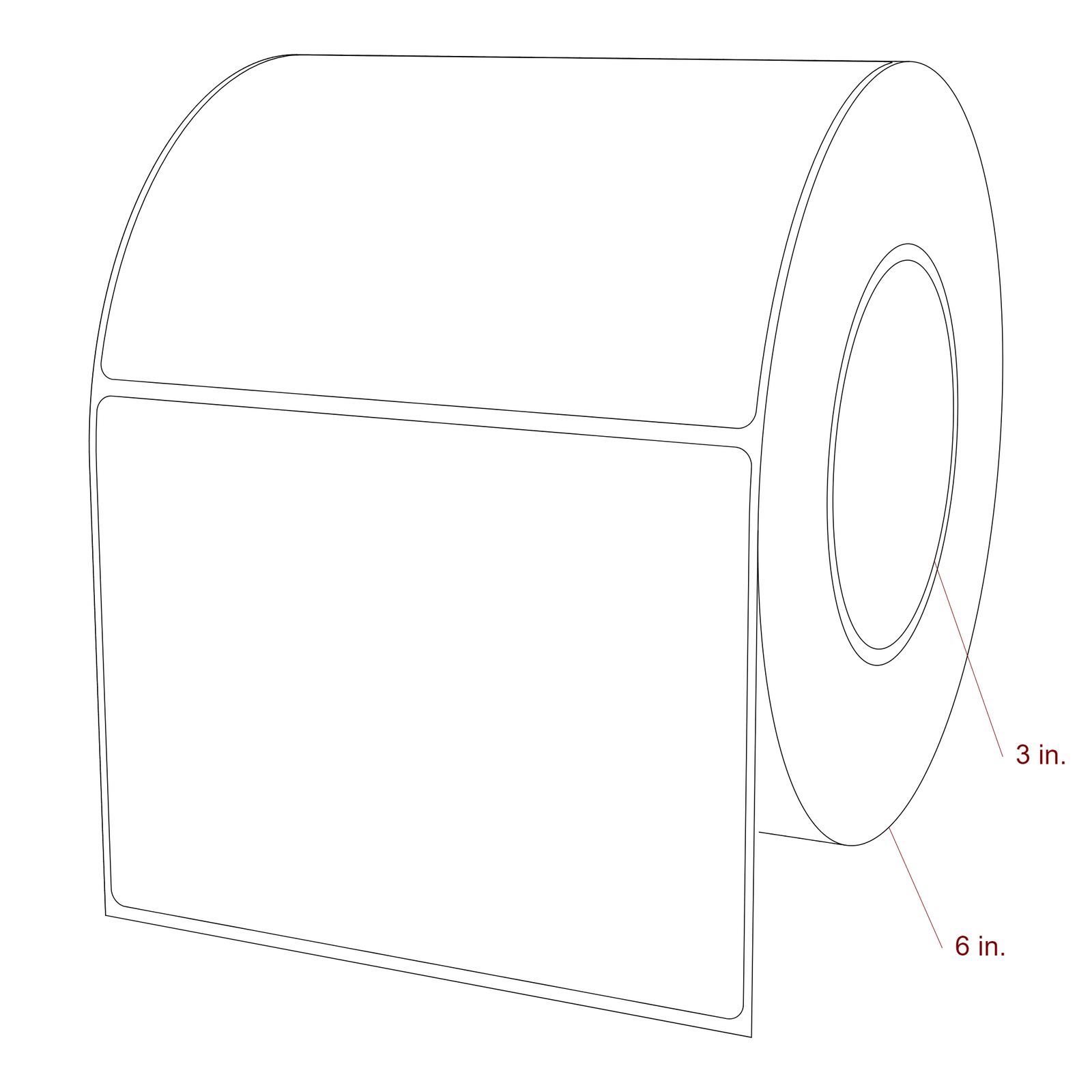5.25 Inch x 4 Inch Rectangle Inkjet Label Roll - 3 Inch Core - 6 Inch Roll OD - 3D Perspective