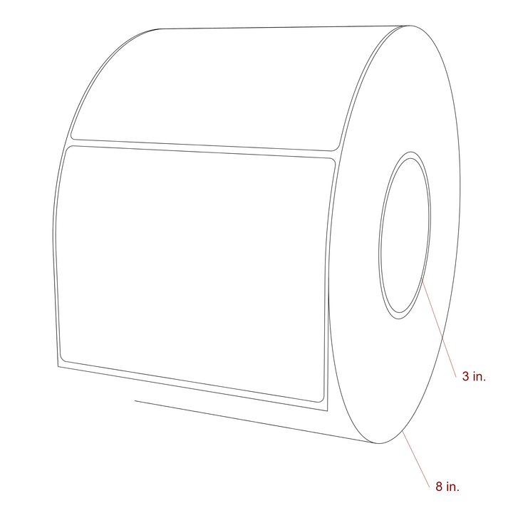5.25 Inch x 4 Inch Rectangle Inkjet Label Roll - 3 Inch Core - 8 Inch Roll OD - 3D Perspective