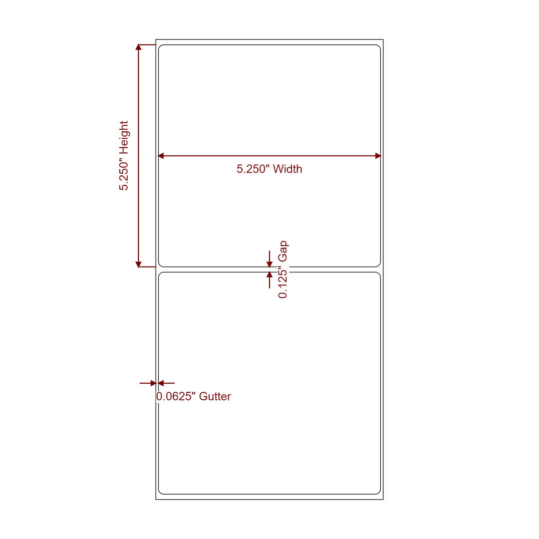 5.25 Inch x 5.25 Inch Rectangle Inkjet Label Roll - 2D Drawing