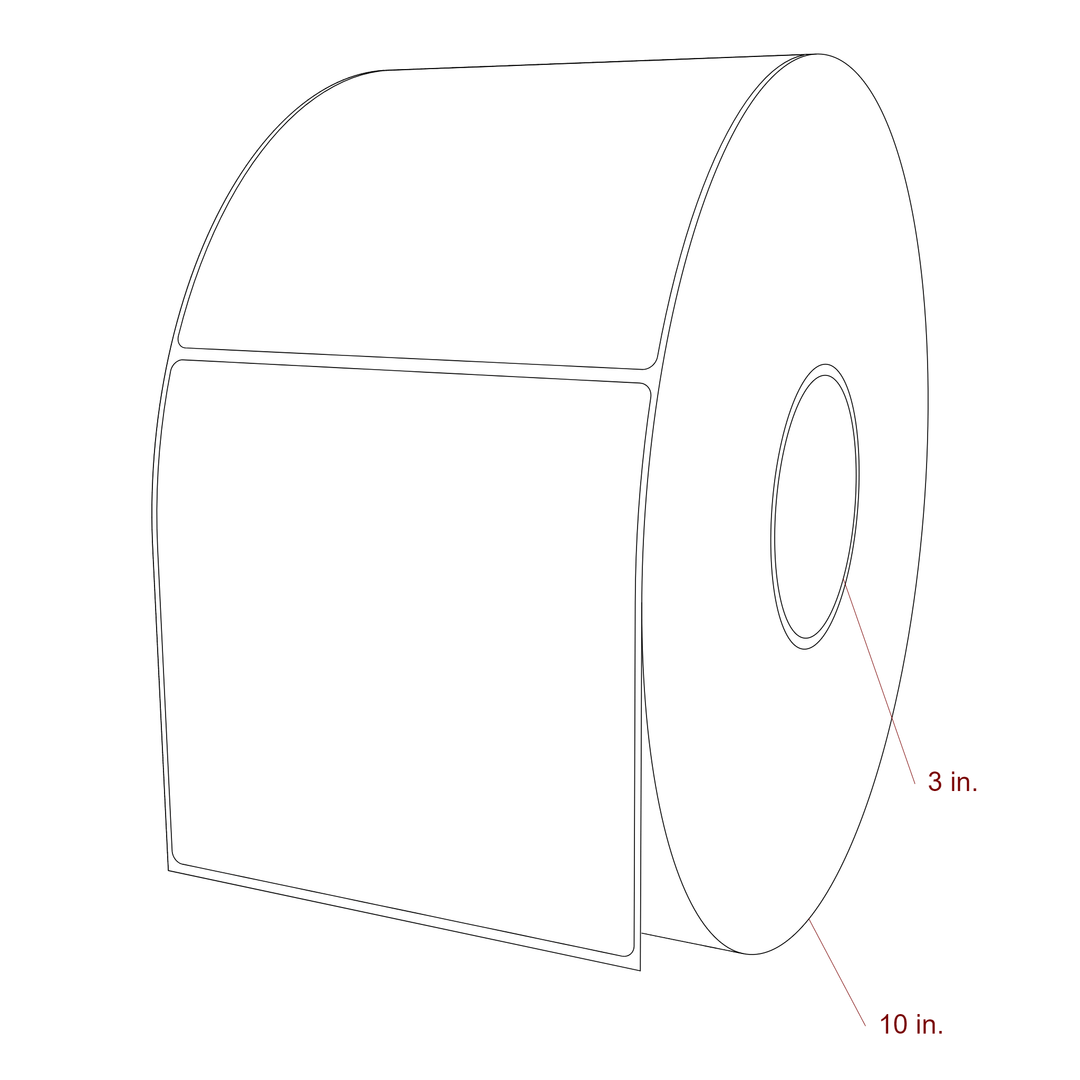 5.25 Inch x 5.25 Inch Rectangle Inkjet Label Roll - 3 Inch Core - 10 Inch Roll OD - 3D Perspective