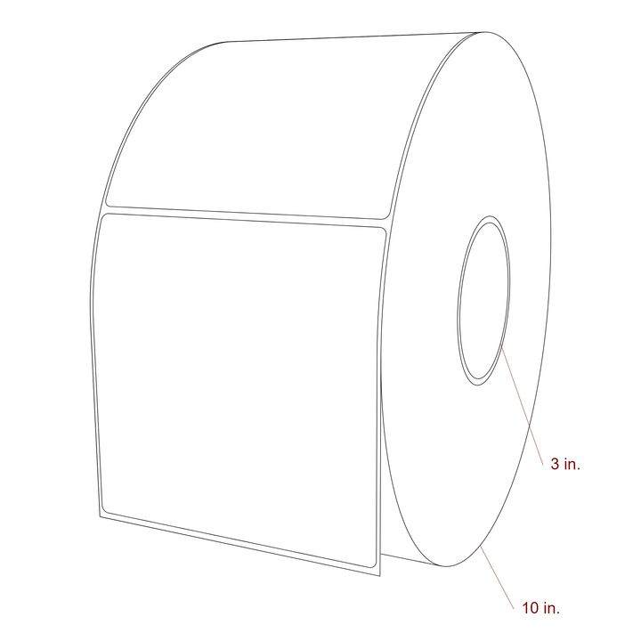 5.25 Inch x 5.25 Inch Rectangle Inkjet Label Roll - 3 Inch Core - 10 Inch Roll OD - 3D Perspective