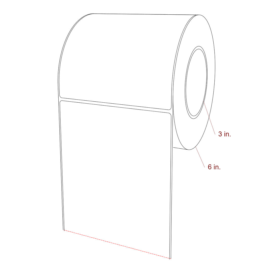 5.25 Inch x 5.25 Inch Rectangle Inkjet Label Roll - 3 Inch Core - 6 Inch Roll OD - 3D Perspective