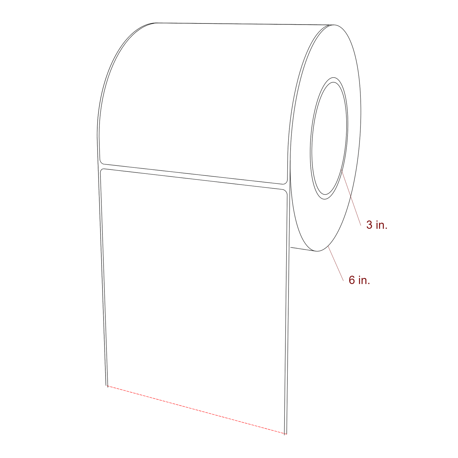 5.25 Inch x 5.25 Inch Rectangle Inkjet Label Roll - 3 Inch Core - 6 Inch Roll OD - 3D Perspective