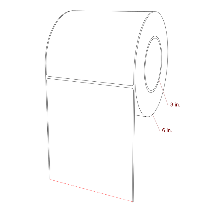 5.25 Inch x 5.25 Inch Rectangle Inkjet Label Roll - 3 Inch Core - 6 Inch Roll OD - 3D Perspective
