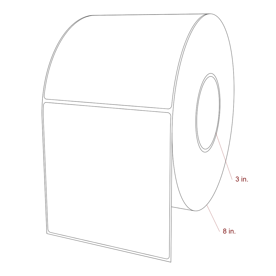 5.25 Inch x 5.25 Inch Rectangle Inkjet Label Roll - 3 Inch Core - 8 Inch Roll OD - 3D Perspective