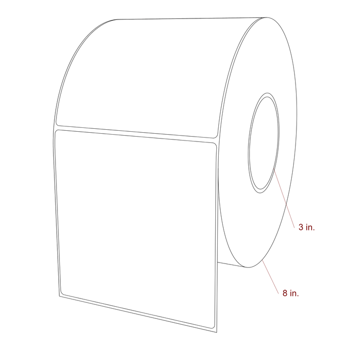 5.25 Inch x 5.25 Inch Rectangle Inkjet Label Roll - 3 Inch Core - 8 Inch Roll OD - 3D Perspective