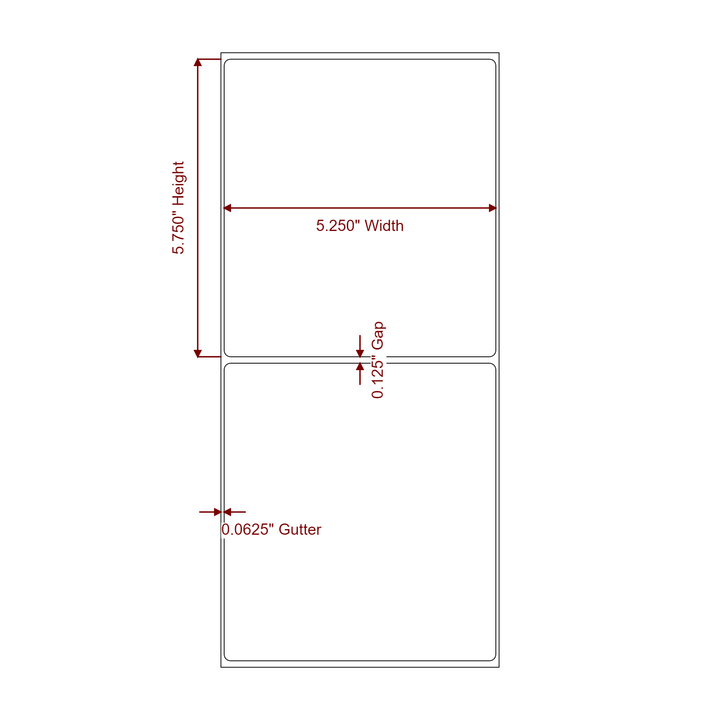 5.25 Inch x 5.75 Inch Rectangle Inkjet Label Roll - 2D Drawing