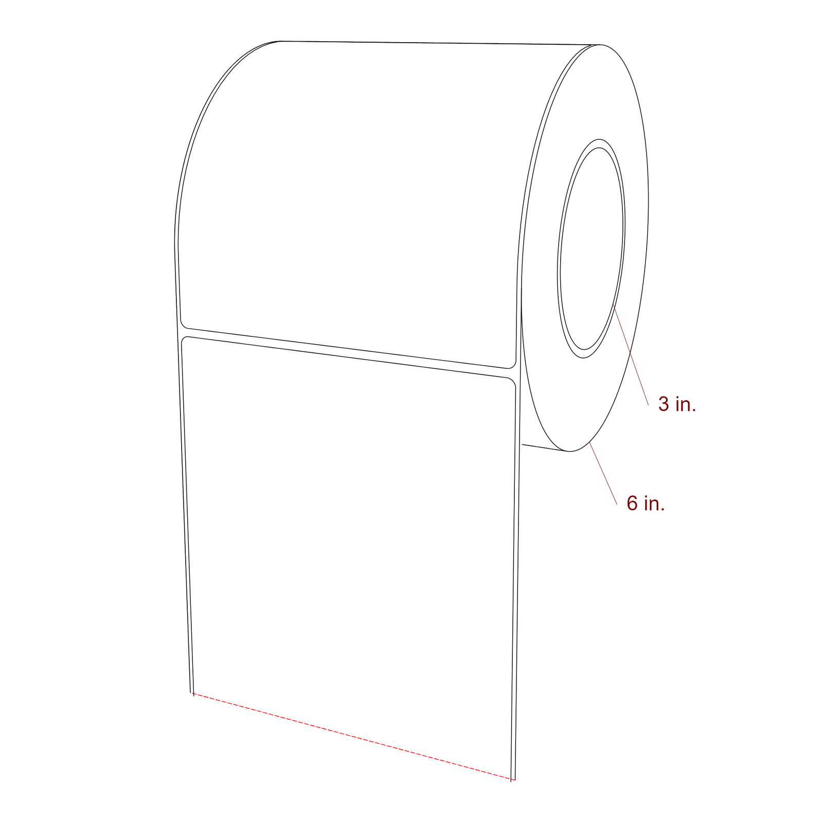 5.25 Inch x 5.75 Inch Rectangle Inkjet Label Roll - 3 Inch Core - 6 Inch Roll OD - 3D Perspective