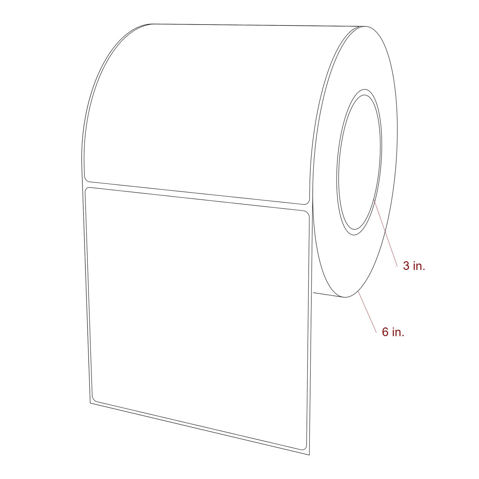 5.25 Inch x 5 Inch Rectangle Inkjet Label Roll - 3 Inch Core - 6 Inch Roll OD - 3D Perspective