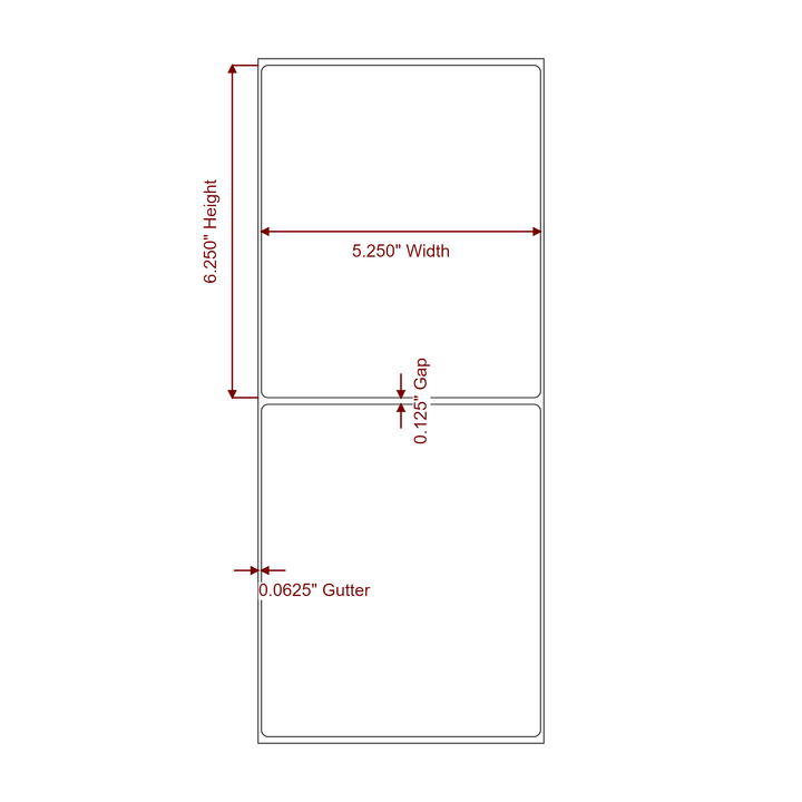 5.25 Inch x 6.25 Inch Rectangle Inkjet Label Roll - 2D Drawing