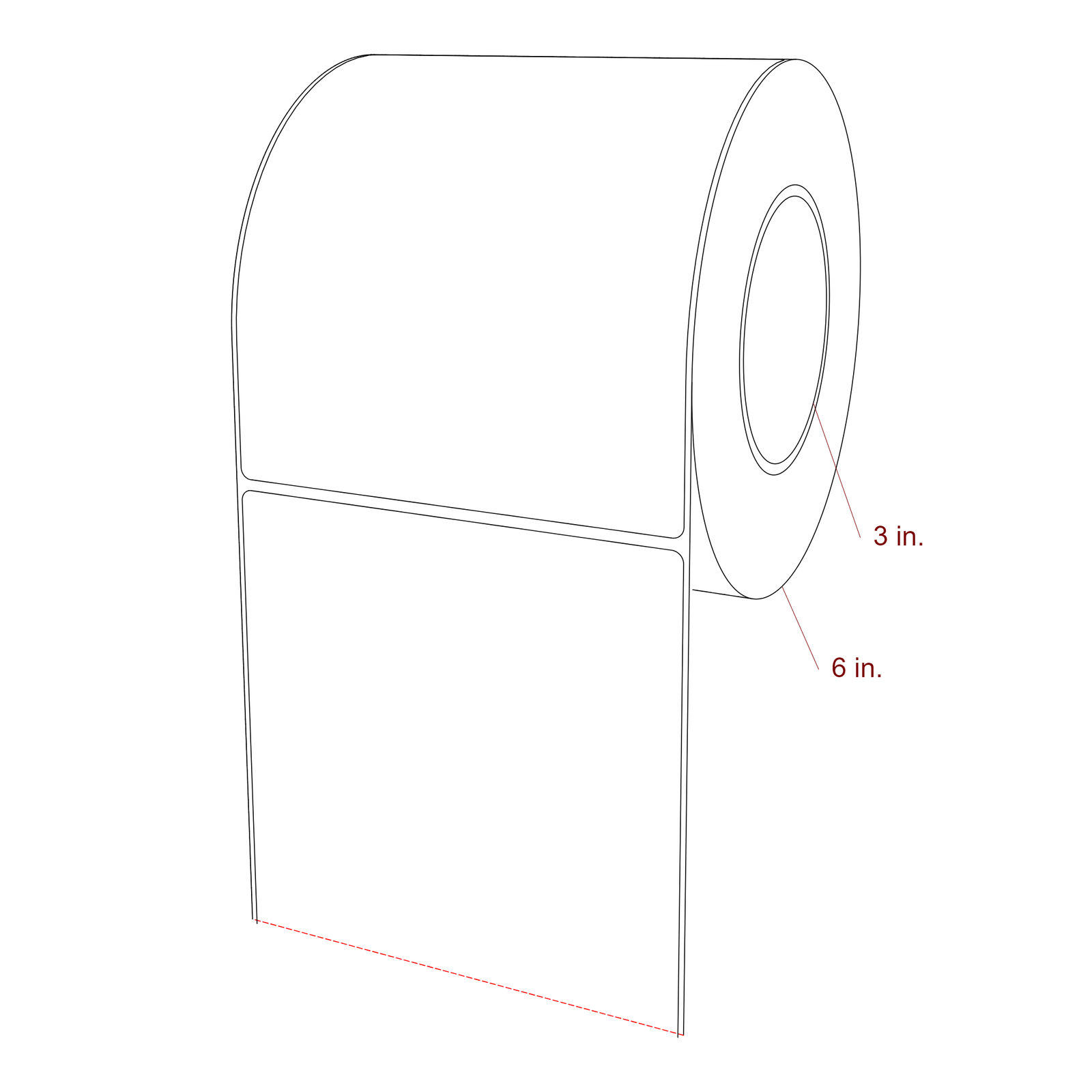 5.25 Inch x 6.25 Inch Rectangle Inkjet Label Roll - 3 Inch Core - 6 Inch Roll OD - 3D Perspective