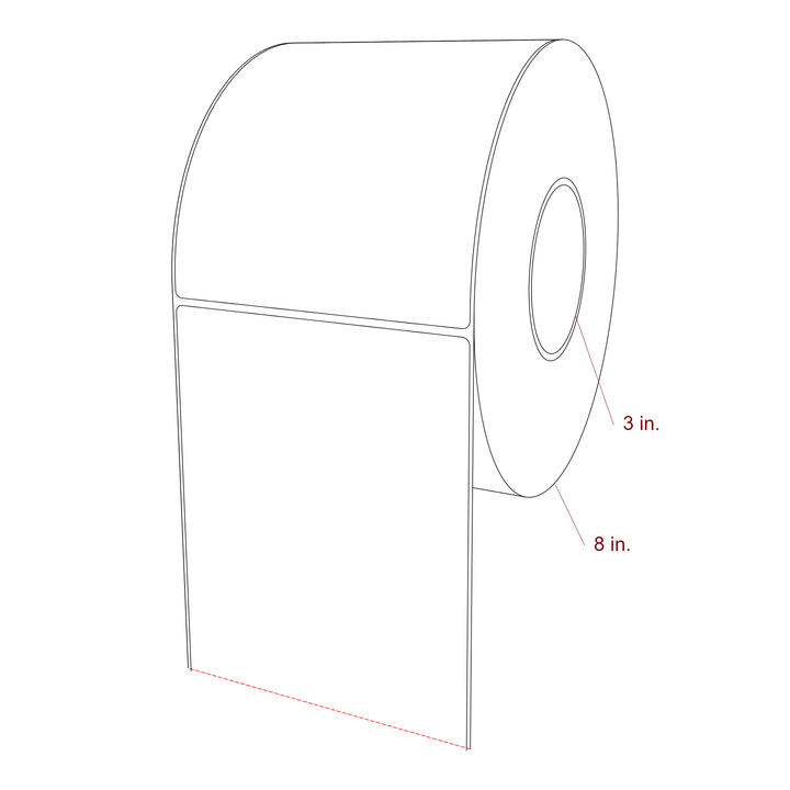 5.25 Inch x 6.25 Inch Rectangle Inkjet Label Roll - 3 Inch Core - 8 Inch Roll OD - 3D Perspective