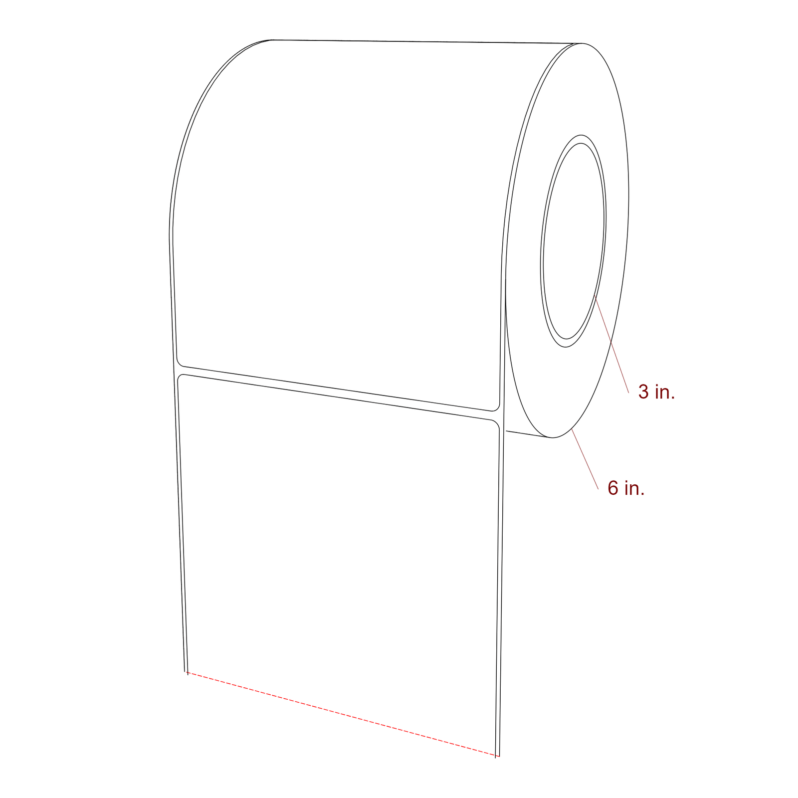 5.25 Inch x 6.5 Inch Rectangle Inkjet Label Roll - 3 Inch Core - 6 Inch Roll OD - 3D Perspective
