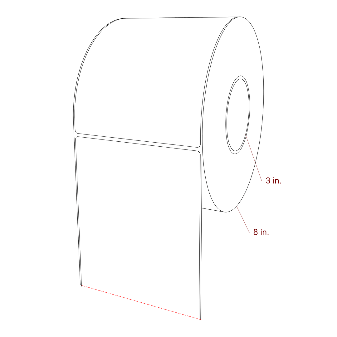 5.25 Inch x 6.5 Inch Rectangle Inkjet Label Roll - 3 Inch Core - 8 Inch Roll OD - 3D Perspective