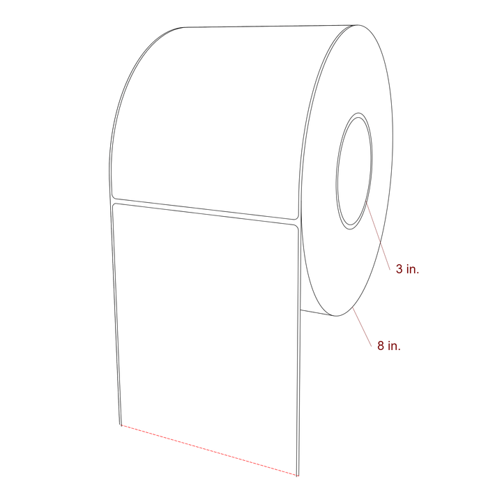 5.25 Inch x 6.5 Inch Rectangle Inkjet Label Roll - 3 Inch Core - 8 Inch Roll OD - 3D Perspective