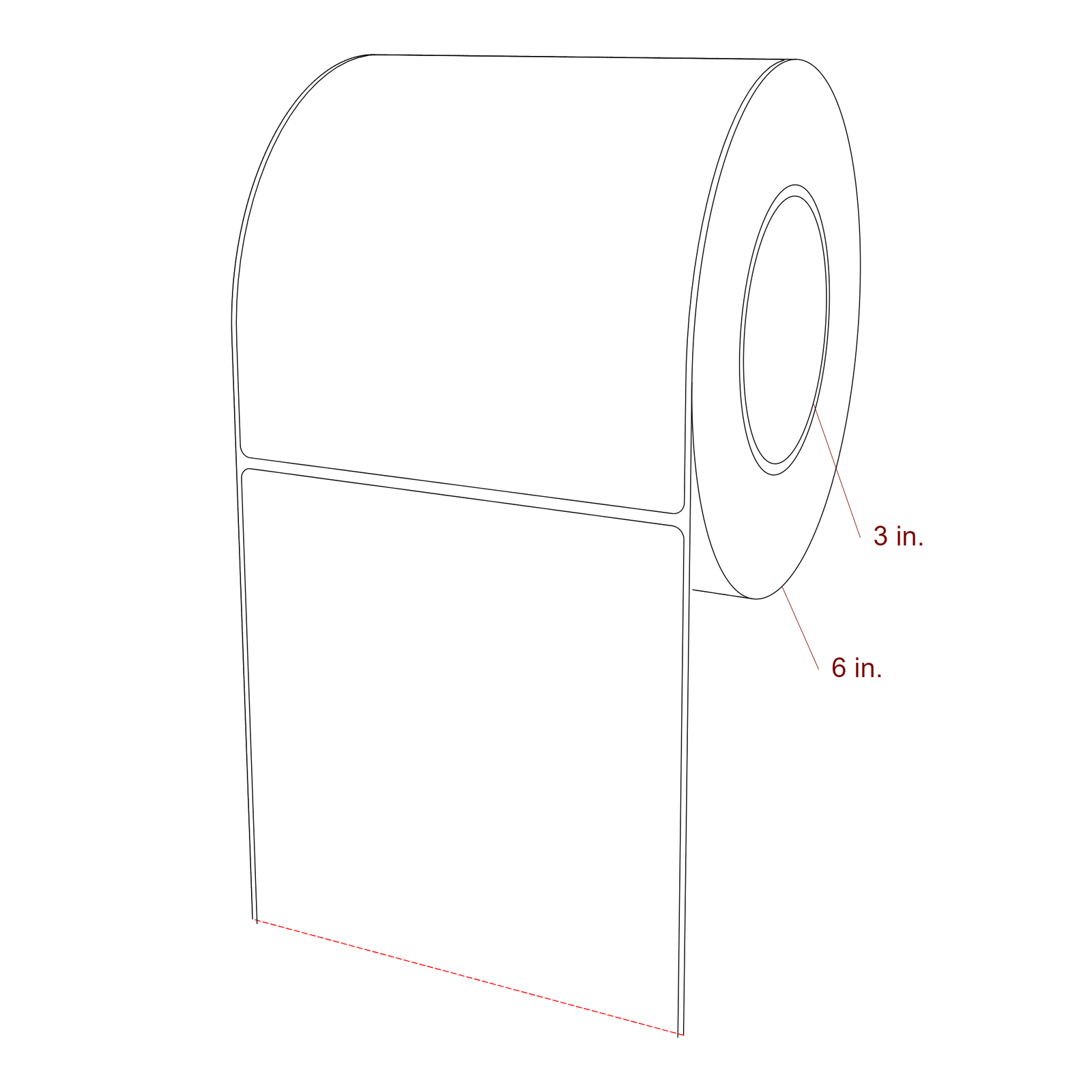 5.25 Inch x 6 Inch Rectangle Inkjet Label Roll - 3 Inch Core - 6 Inch Roll OD - 3D Perspective