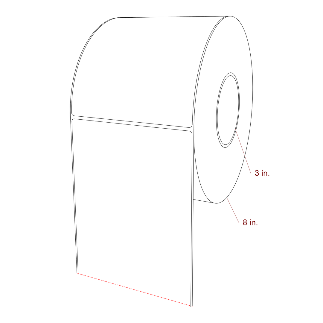 5.25 Inch x 6 Inch Rectangle Inkjet Label Roll - 3 Inch Core - 8 Inch Roll OD - 3D Perspective