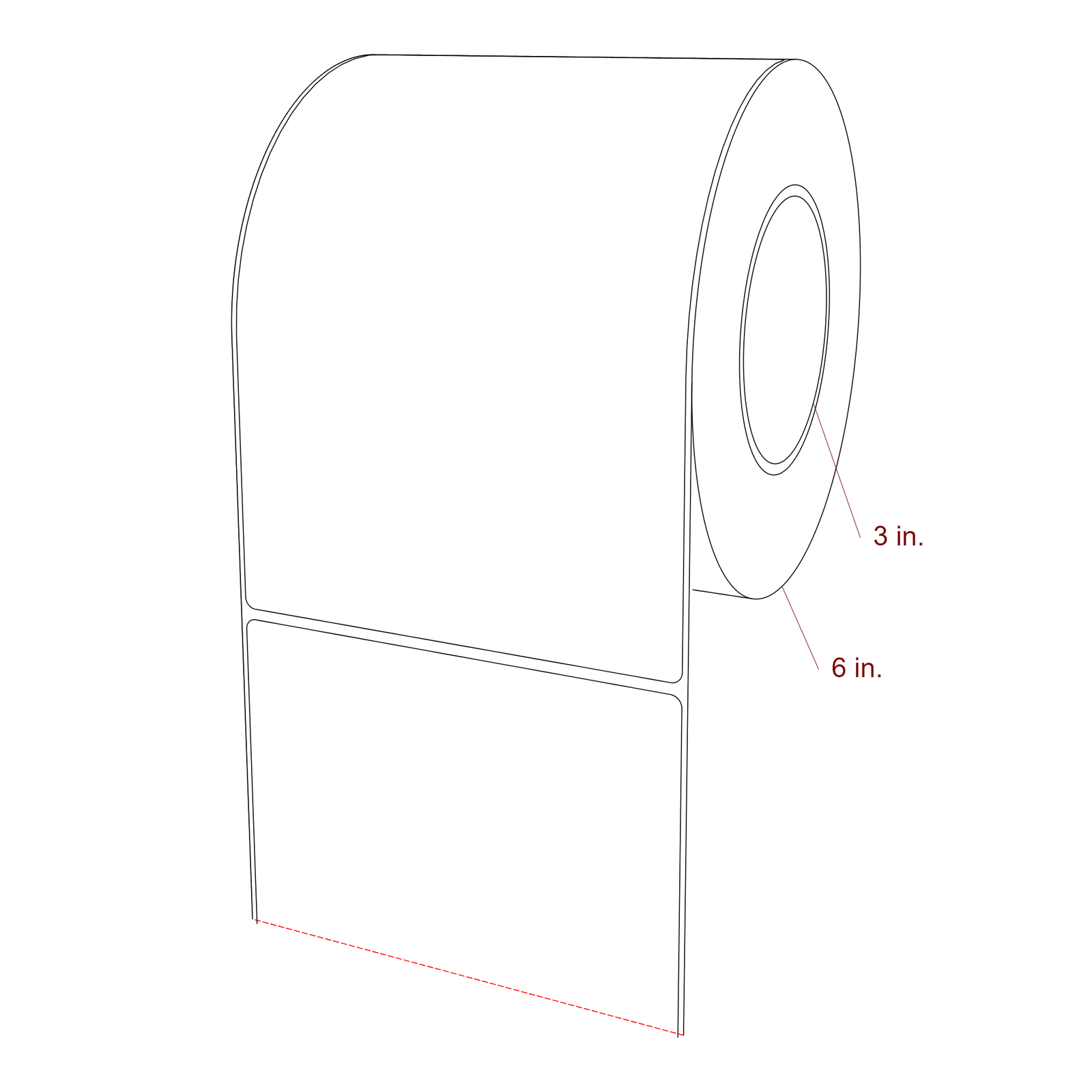 5.25 Inch x 7.75 Inch Rectangle Inkjet Label Roll - 3 Inch Core - 6 Inch Roll OD - 3D Perspective