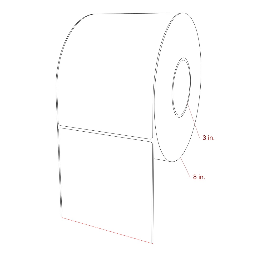 5.25 Inch x 7.75 Inch Rectangle Inkjet Label Roll - 3 Inch Core - 8 Inch Roll OD - 3D Perspective