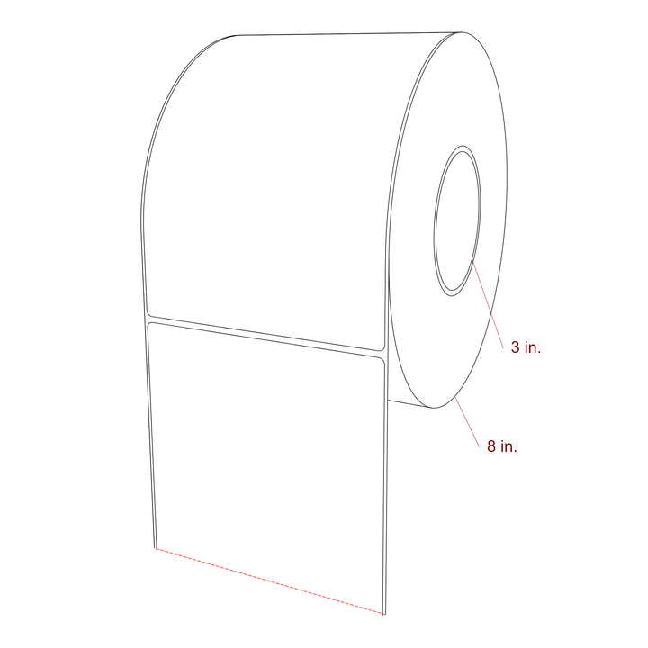 5.25 Inch x 7.75 Inch Rectangle Inkjet Label Roll - 3 Inch Core - 8 Inch Roll OD - 3D Perspective