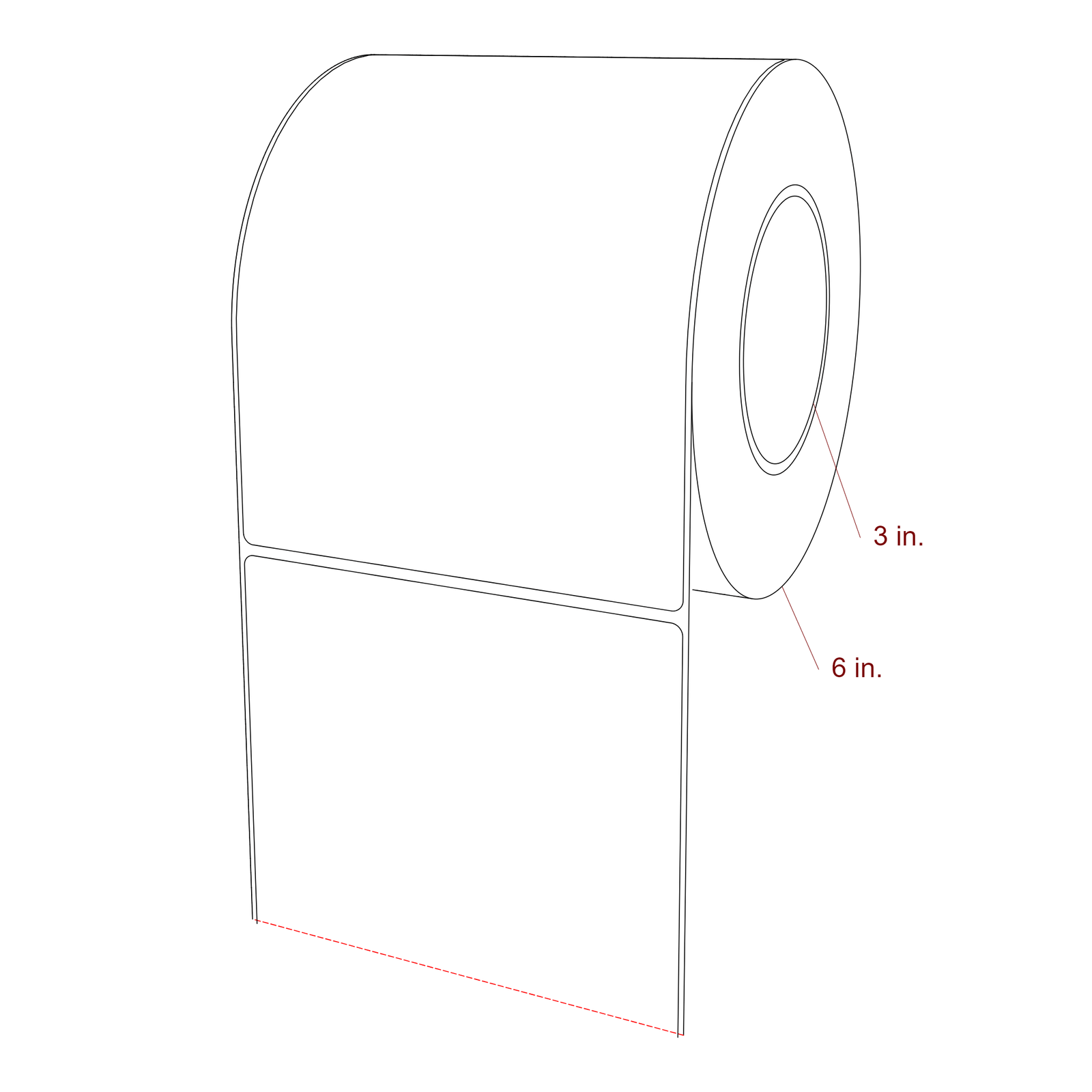 5.25 Inch x 7 Inch Rectangle Inkjet Label Roll - 3 Inch Core - 6 Inch Roll OD - 3D Perspective
