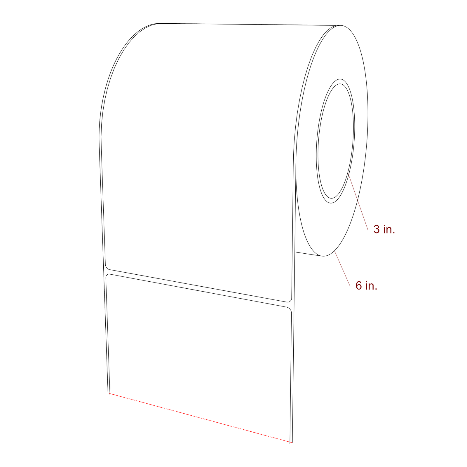 5.25 Inch x 8 Inch Rectangle Inkjet Label Roll - 3 Inch Core - 6 Inch Roll OD - 3D Perspective