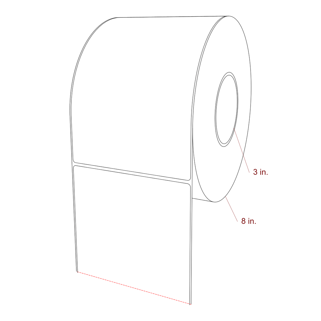 5.25 Inch x 8 Inch Rectangle Inkjet Label Roll - 3 Inch Core - 8 Inch Roll OD - 3D Perspective