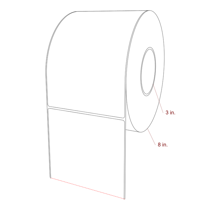 5.25 Inch x 8 Inch Rectangle Inkjet Label Roll - 3 Inch Core - 8 Inch Roll OD - 3D Perspective