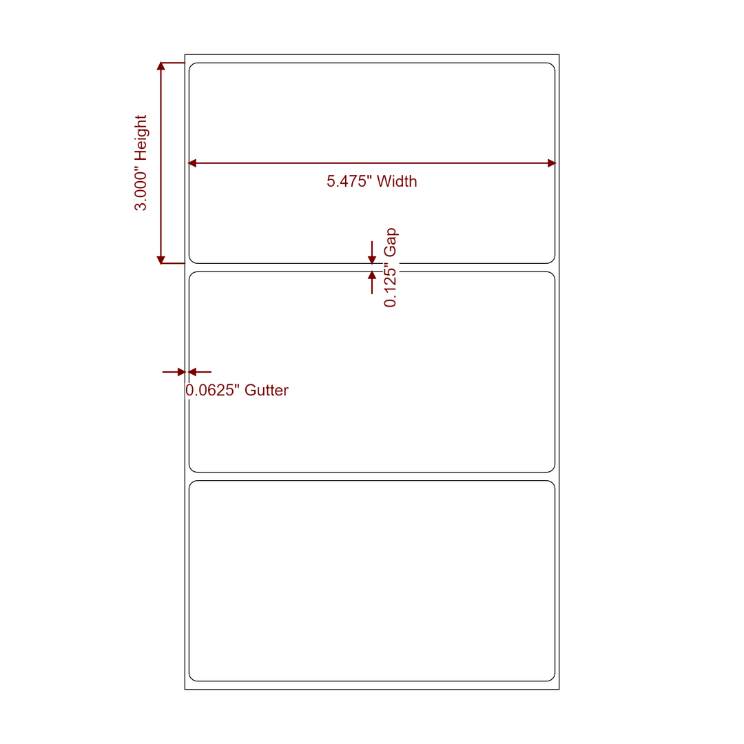 5.475 Inch x 3 Inch Rectangle Inkjet Label Roll - 2D Drawing