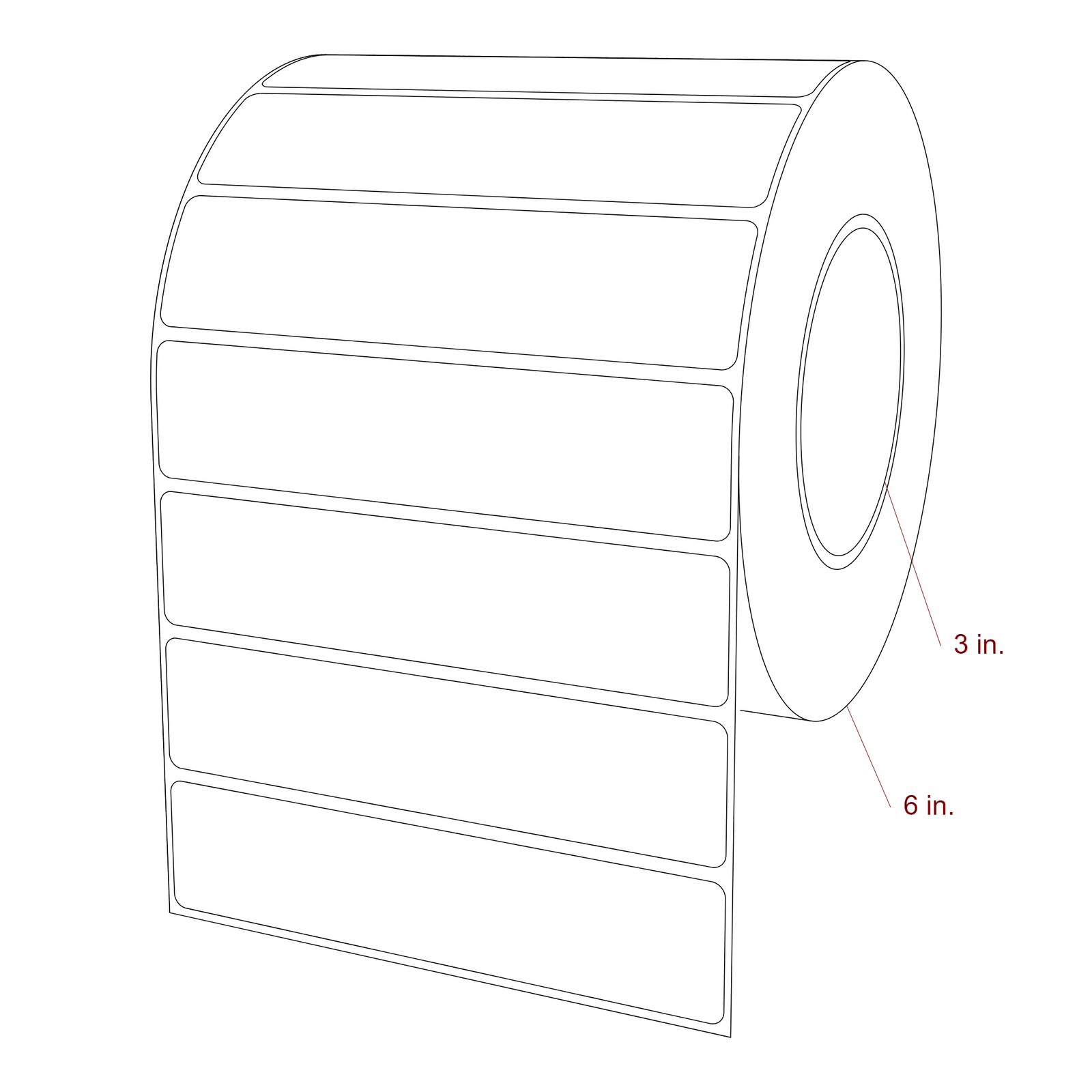 5.5 Inch x 1.25 Inch Rectangle Inkjet Label Roll - 3 Inch Core - 6 Inch Roll OD - 3D Perspective