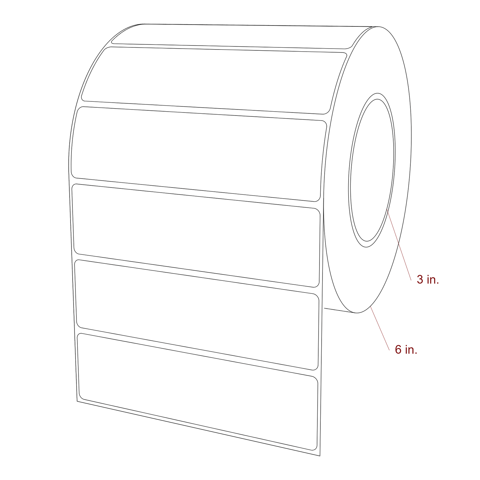 5.5 Inch x 1.5 Inch Rectangle Inkjet Label Roll - 3 Inch Core - 6 Inch Roll OD - 3D Perspective