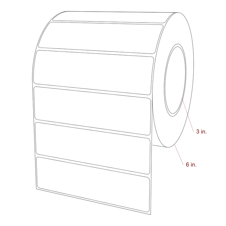 5.5 Inch x 1.5 Inch Rectangle Inkjet Label Roll - 3 Inch Core - 6 Inch Roll OD - 3D Perspective