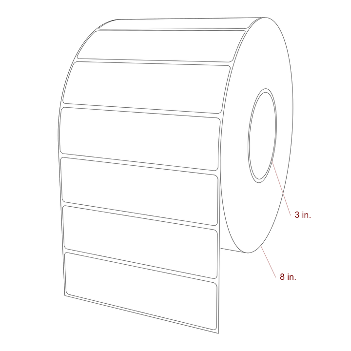 5.5 Inch x 1.5 Inch Rectangle Inkjet Label Roll - 3 Inch Core - 8 Inch Roll OD - 3D Perspective