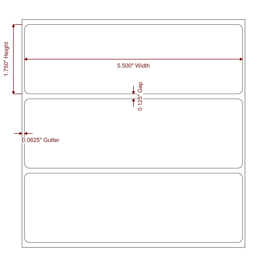 5.5 Inch x 1.75 Inch Rectangle Inkjet Label Roll - 2D Drawing