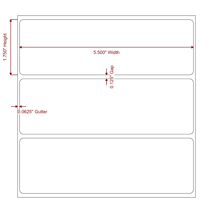 5.5 Inch x 1.75 Inch Rectangle Inkjet Label Roll - 2D Drawing