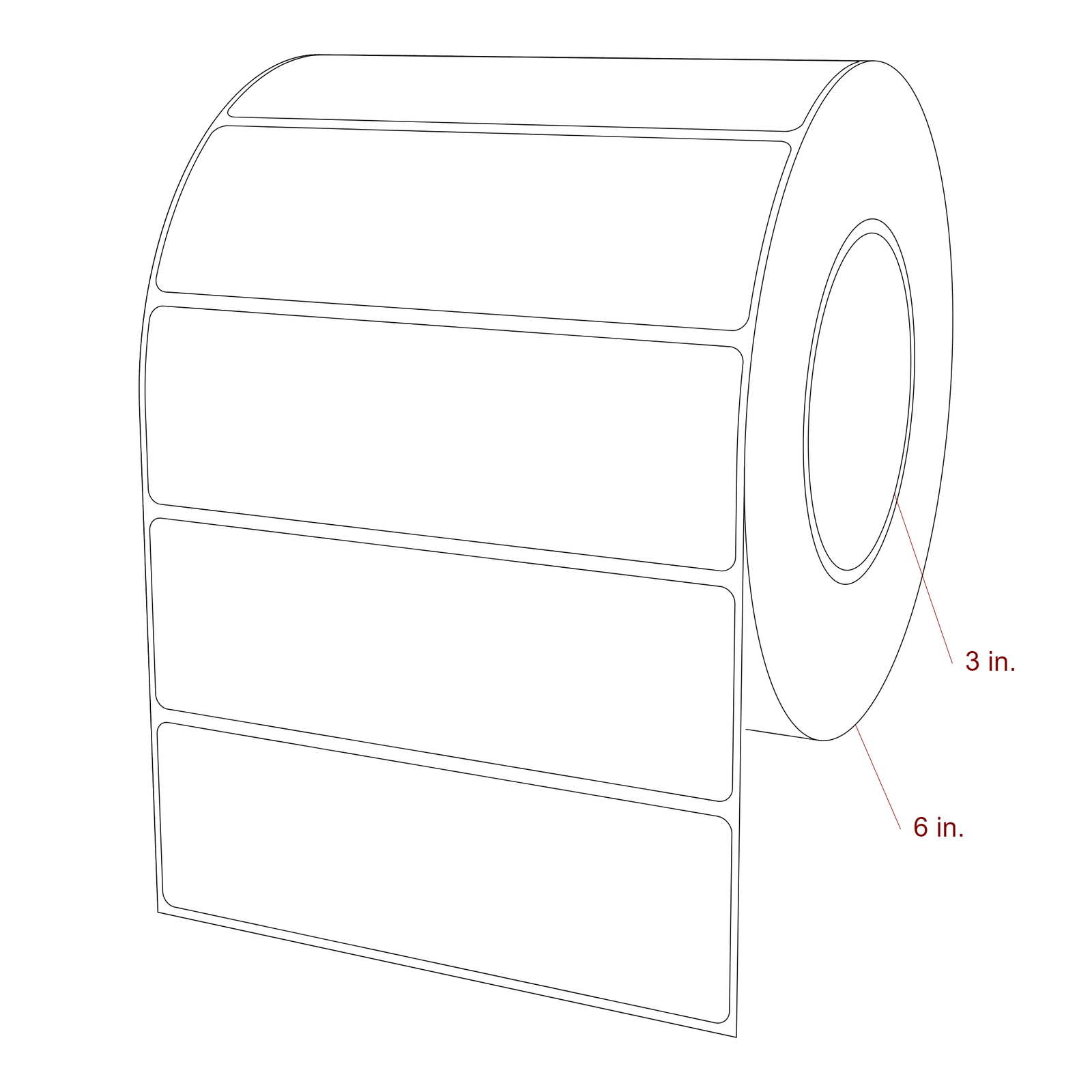 5.5 Inch x 1.75 Inch Rectangle Inkjet Label Roll - 3 Inch Core - 6 Inch Roll OD - 3D Perspective