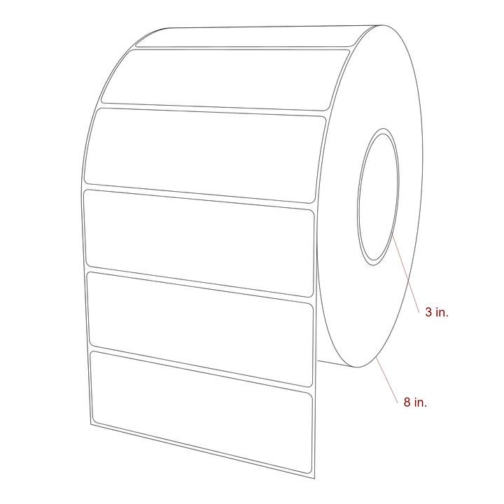 5.5 Inch x 1.75 Inch Rectangle Inkjet Label Roll - 3 Inch Core - 8 Inch Roll OD - 3D Perspective