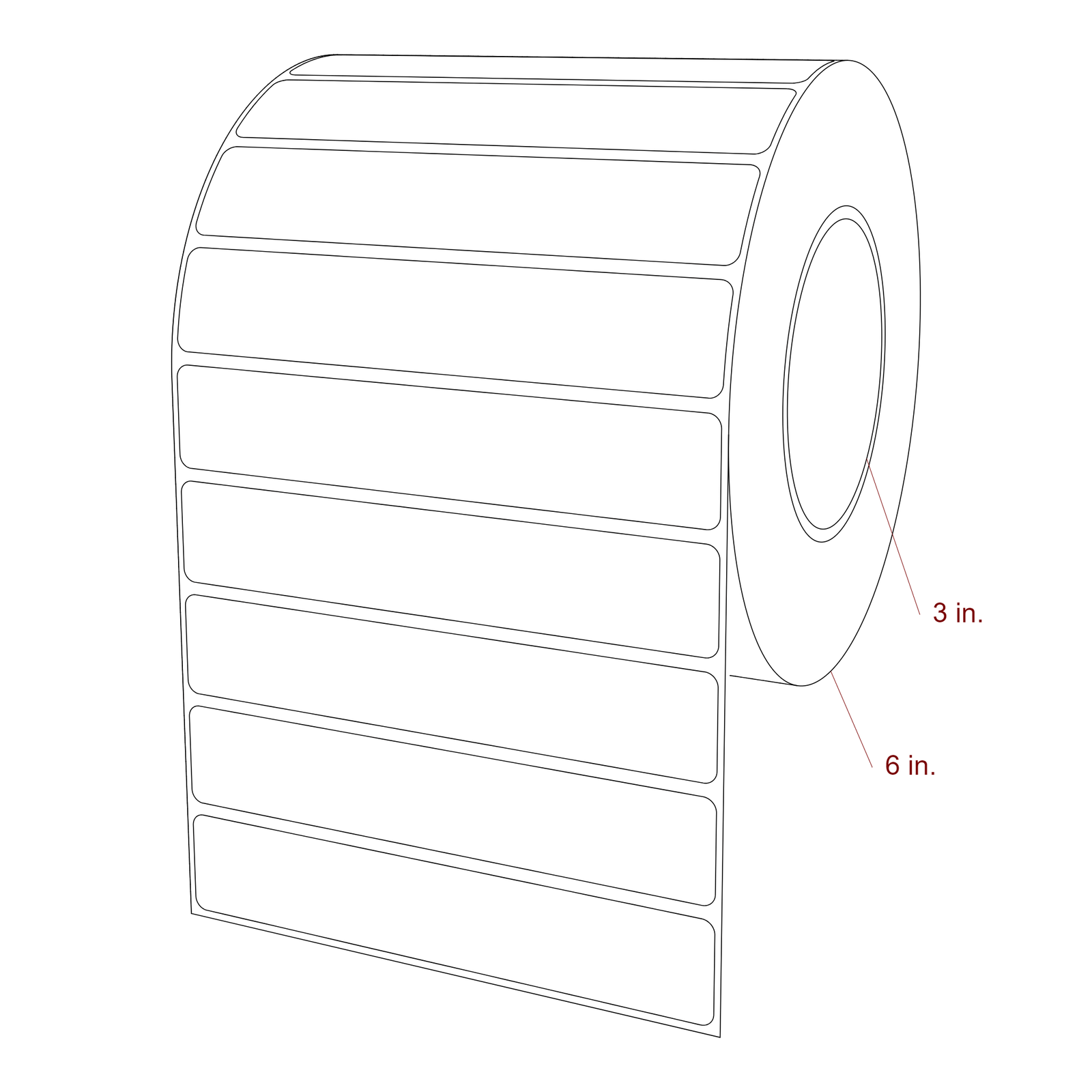 5.5 Inch x 1 Inch Rectangle Inkjet Label Roll - 3 Inch Core - 6 Inch Roll OD - 3D Perspective