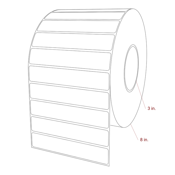 5.5 Inch x 1 Inch Rectangle Inkjet Label Roll - 3 Inch Core - 8 Inch Roll OD - 3D Perspective