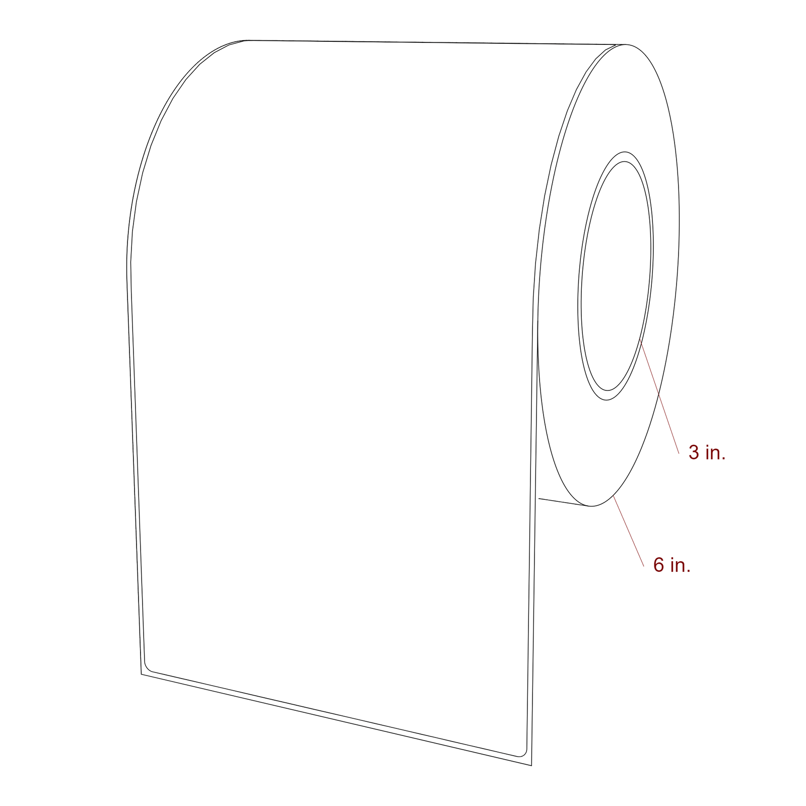 5.5 Inch x 10 Inch Rectangle Inkjet Label Roll - 3 Inch Core - 6 Inch Roll OD - 3D Perspective