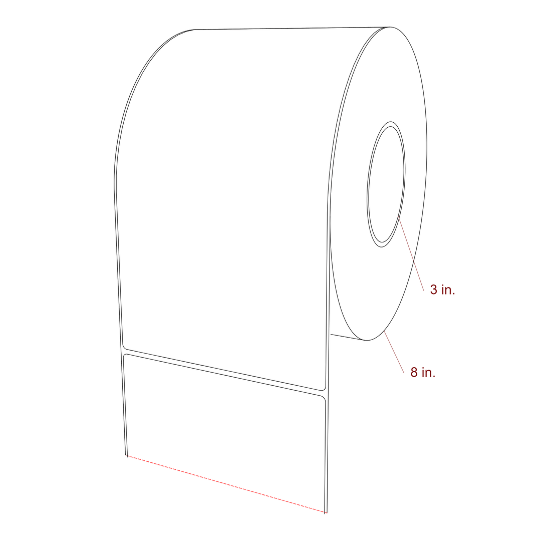 5.5 Inch x 10 Inch Rectangle Inkjet Label Roll - 3 Inch Core - 8 Inch Roll OD - 3D Perspective