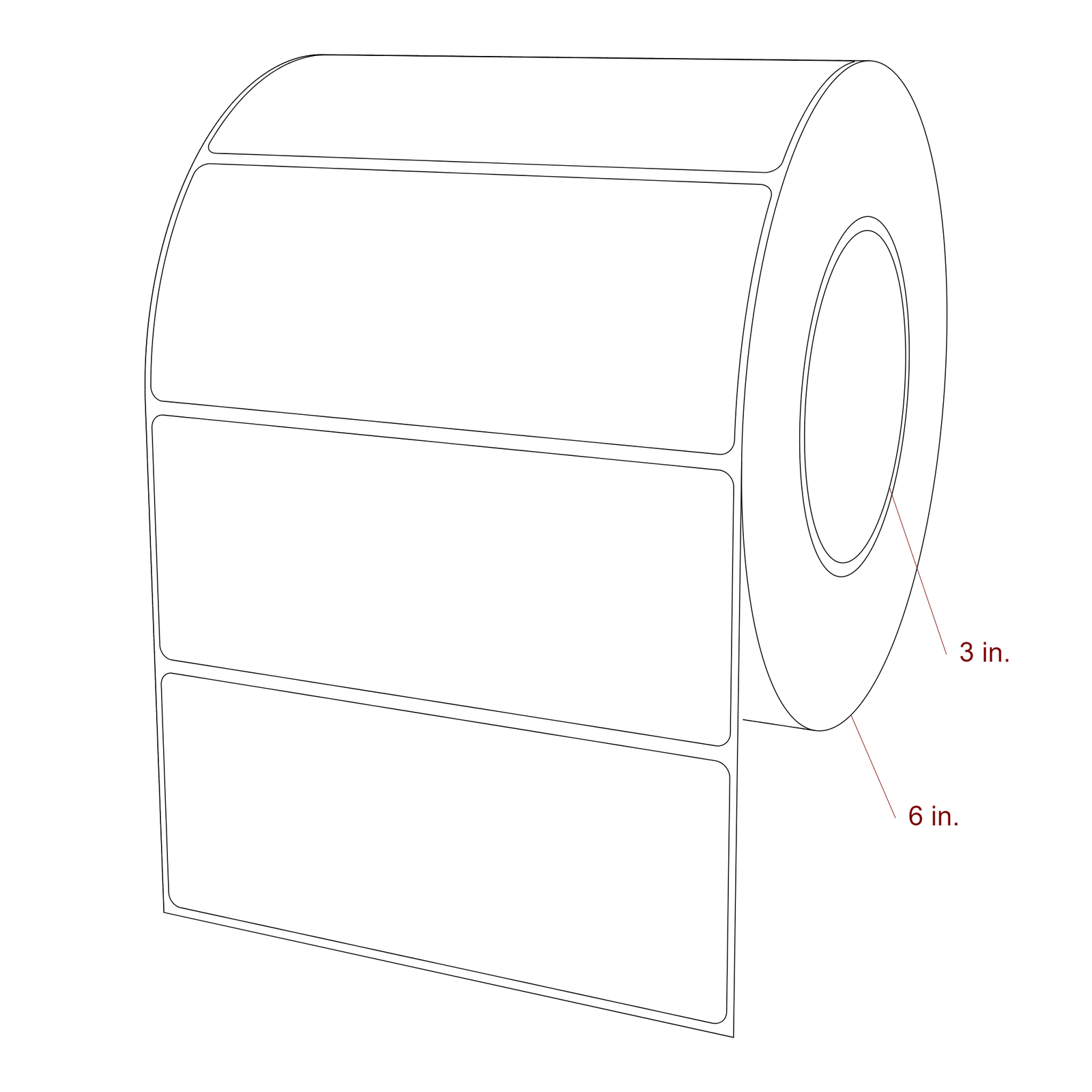 5.5 Inch x 2.25 Inch Rectangle Inkjet Label Roll - 3 Inch Core - 6 Inch Roll OD - 3D Perspective