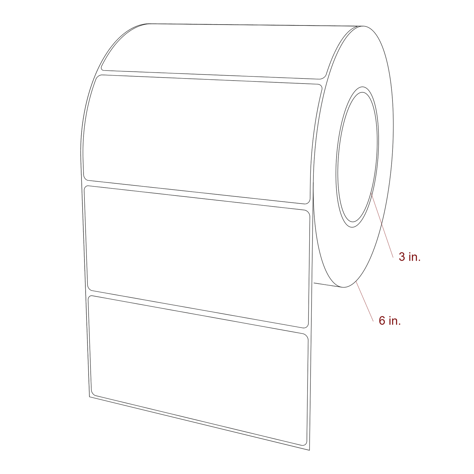 5.5 Inch x 2.5 Inch Rectangle Inkjet Label Roll - 3 Inch Core - 6 Inch Roll OD - 3D Perspective