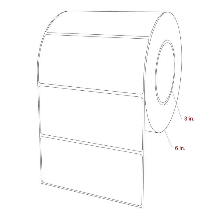 5.5 Inch x 2.5 Inch Rectangle Inkjet Label Roll - 3 Inch Core - 6 Inch Roll OD - 3D Perspective