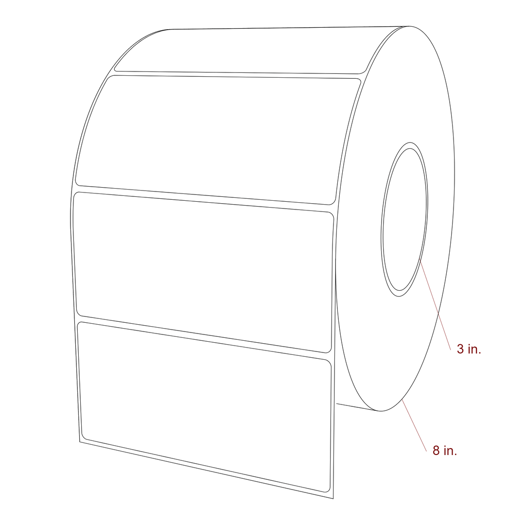 5.5 Inch x 2.5 Inch Rectangle Inkjet Label Roll - 3 Inch Core - 8 Inch Roll OD - 3D Perspective