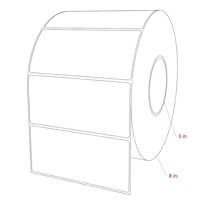 5.5 Inch x 2.5 Inch Rectangle Inkjet Label Roll - 3 Inch Core - 8 Inch Roll OD - 3D Perspective