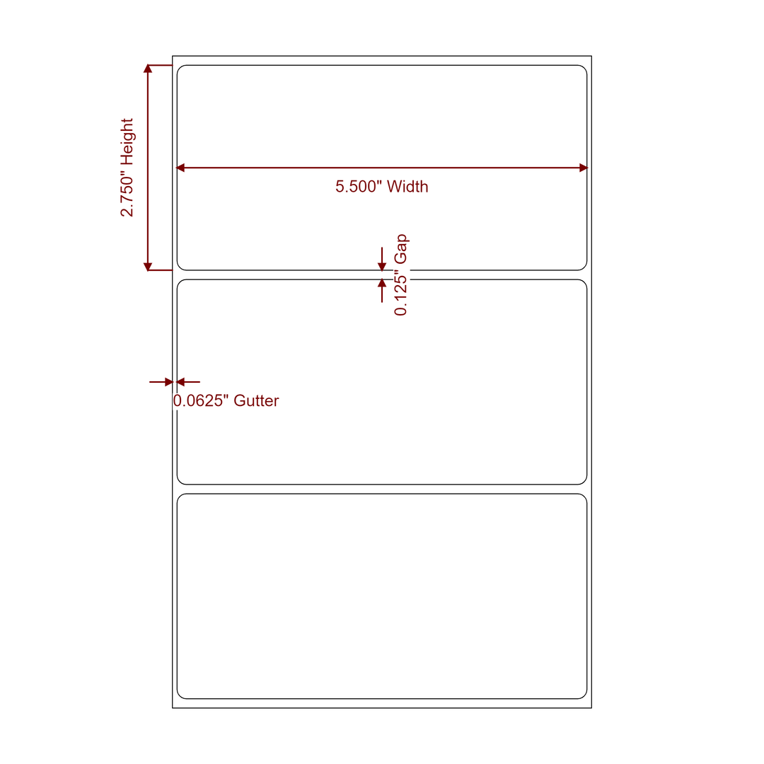 5.5 Inch x 2.75 Inch Rectangle Inkjet Label Roll - 2D Drawing