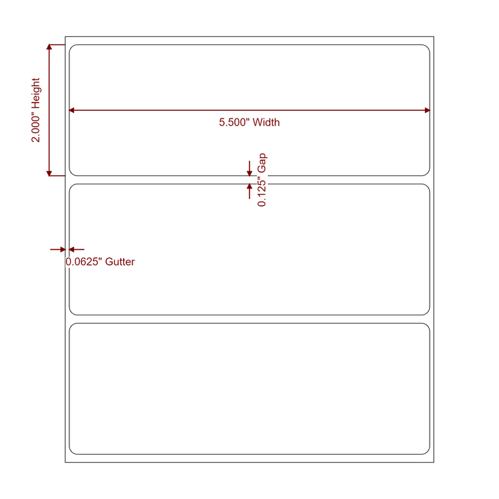 5.5 Inch x 2 Inch Rectangle Inkjet Label Roll - 2D Drawing