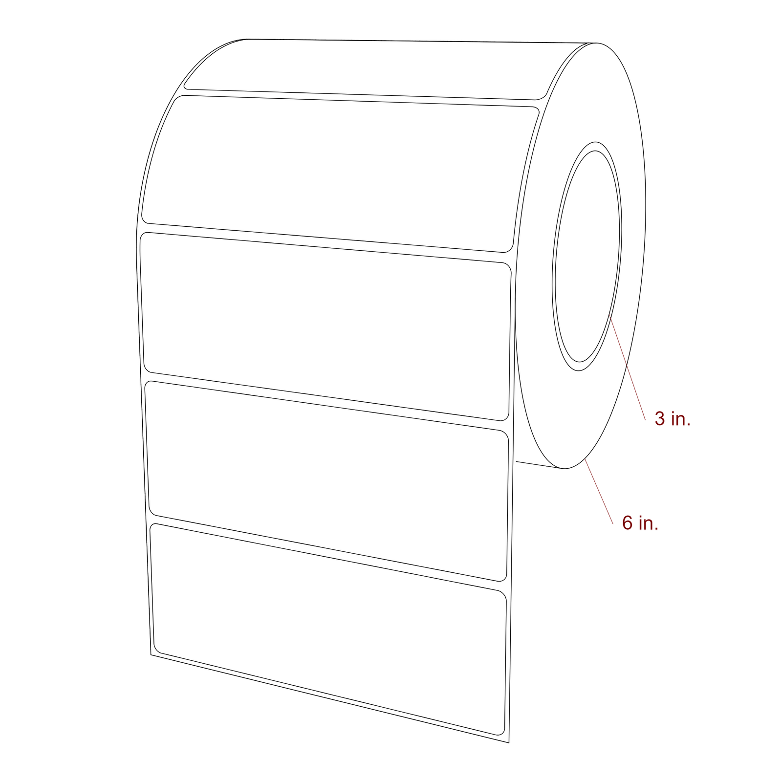 5.5 Inch x 2 Inch Rectangle Inkjet Label Roll - 3 Inch Core - 6 Inch Roll OD - 3D Perspective